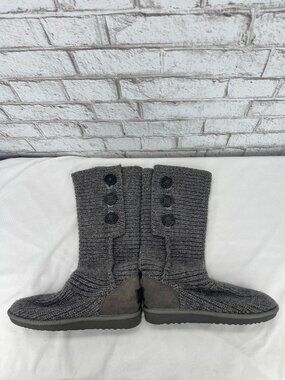 UGG Classic Cardy 5819 Womens Sz. 7 Gray Knit Woven Tall 3 Button Foldable Boots